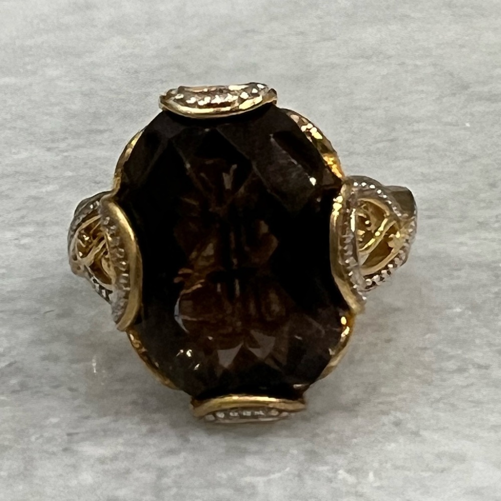 Brazilian Smoky Quartz Kanchanaburi Blue Sapphire YG 925 Infinity Ring
